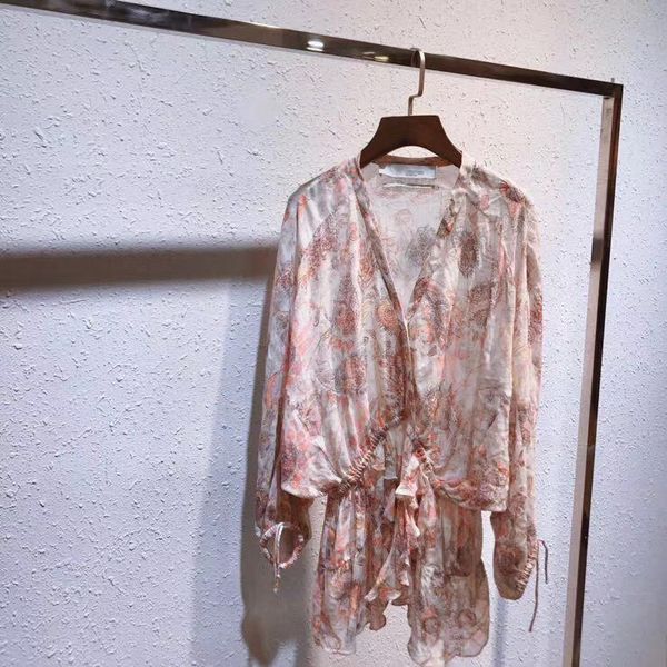 

romantic holiday style floral print women shirt v-neck long sleeve temperament lady long shirt, White