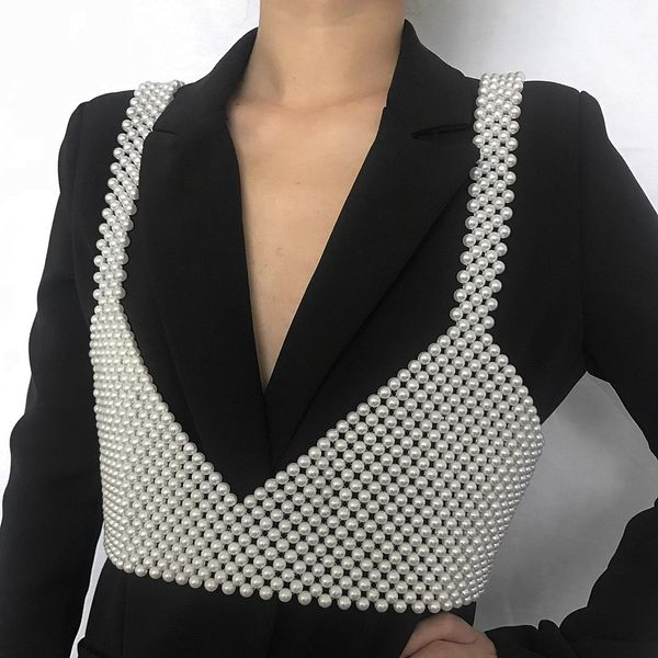 

cross-border ornaments in europe and america handmade vest beaded geometric garment she's a body chain girl, Silver