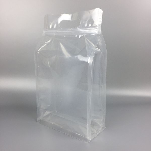 20 * 31 + 8 см Большой размер зерновой пакет сумка восемь сторон Стоящие чистые пластиковые упаковочные пакеты с держателем руки полупрозрачные монтажные уплотнительные пакеты