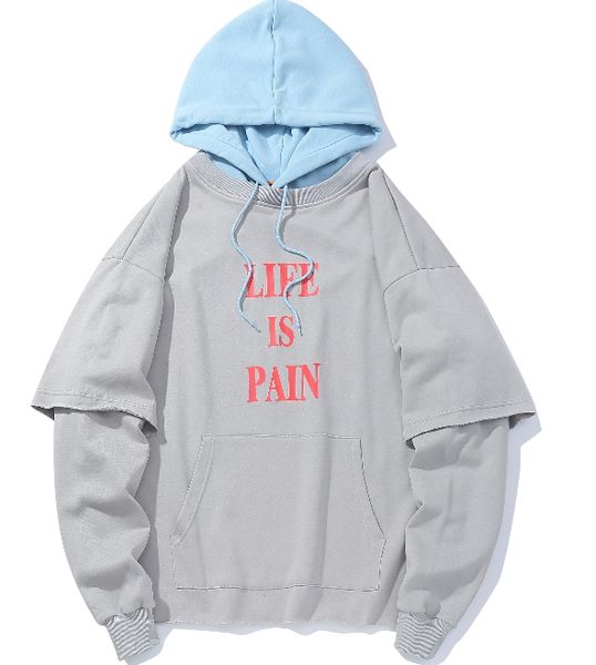

designer new selling extremes long-sleeved hoodie brand thin section loose couple hoodie high street fake two large size men women hoodie, White;black
