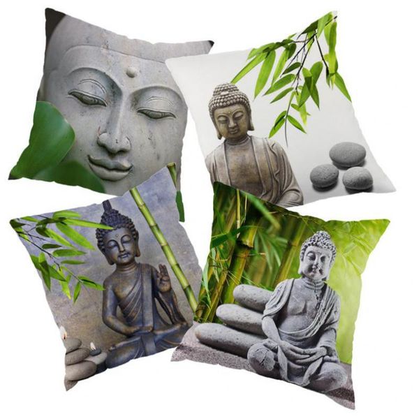 

chinese style buddha pillow statue stone bronze zen fone meditation bamboo decoration linen cushion for home chair accessories