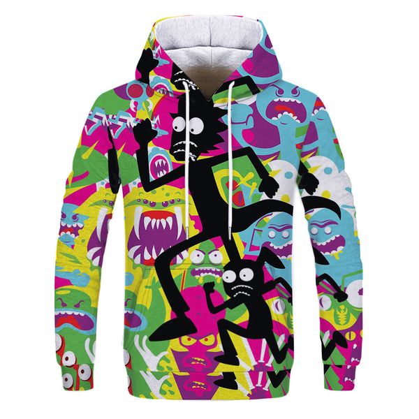 

mens designer new cartoon 3d digital printing hoodie, Black
