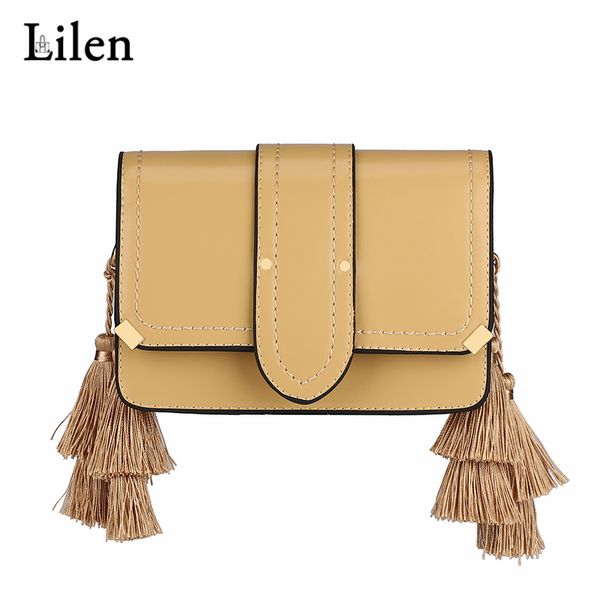 

lilen tassel texture pu chain bag strap flap ladies shoulder messenger women's bag