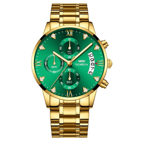

olmeca man's watches fashion quartz watch gold green stainless steel wristwatch date male clock relogio masculino, Slivery;brown