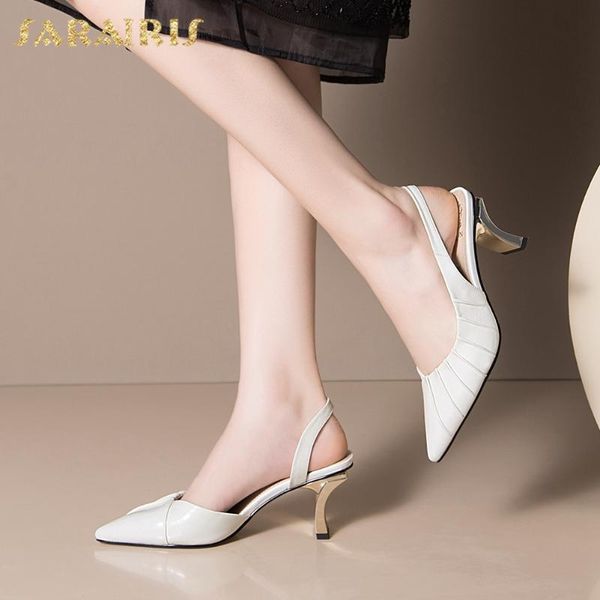 

sarairis 2020 elegant pointed toe slingback genuine leather cow skin summer women shoes sandals, Black
