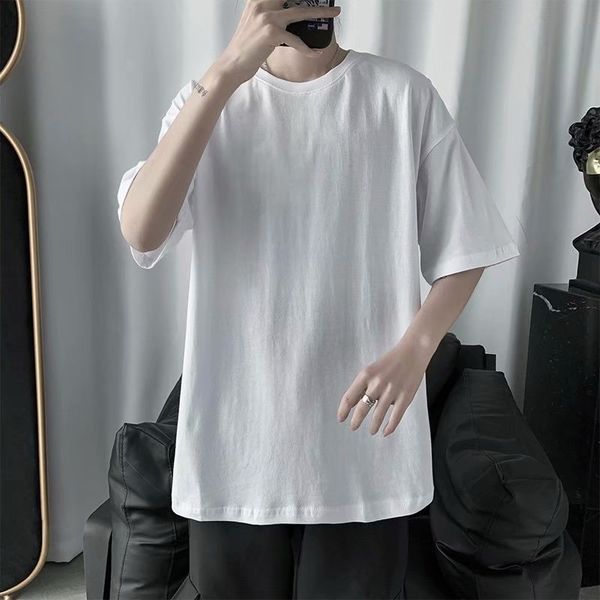 

fashion hip hop t shirt short-sleeved men's loose-fit solid color student harajuku half-sleeve shirt summer tshirt streetwear, White;black
