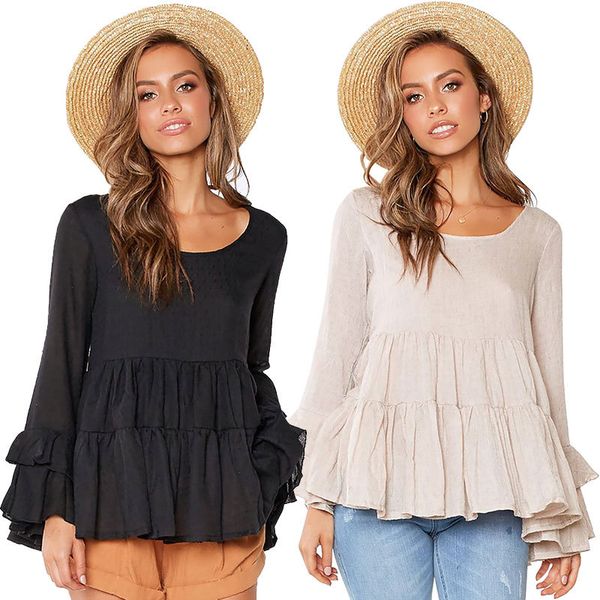 

2019 summer cotton casual t-shirts new pleated lace ruffles stitching contrast color loose short sleeve t-shirt o-neck, White