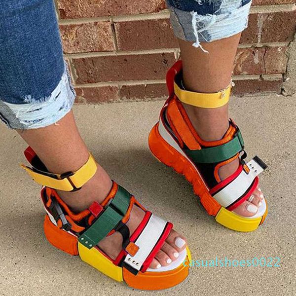 

women sandals 2020 high heels platform sandals women summer shoes hook&loop canvas gladiator shoes zapatos mujer c22, Black