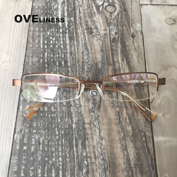 

prescription eyeglasses myopia glasses coffee color metal eyewear frame half rim spectacle frames clear glasses, Black