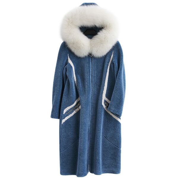 

2020 новая овца стрижка пальто женщина зерно шерстяное пальто одно свободное пальто волосы даже шляпа длинный фонд, Black