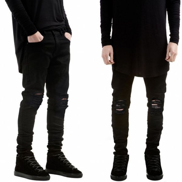 

high street west jeans black knee hole skinny stretch ripped jeans men hombre a6607 hipping, Blue