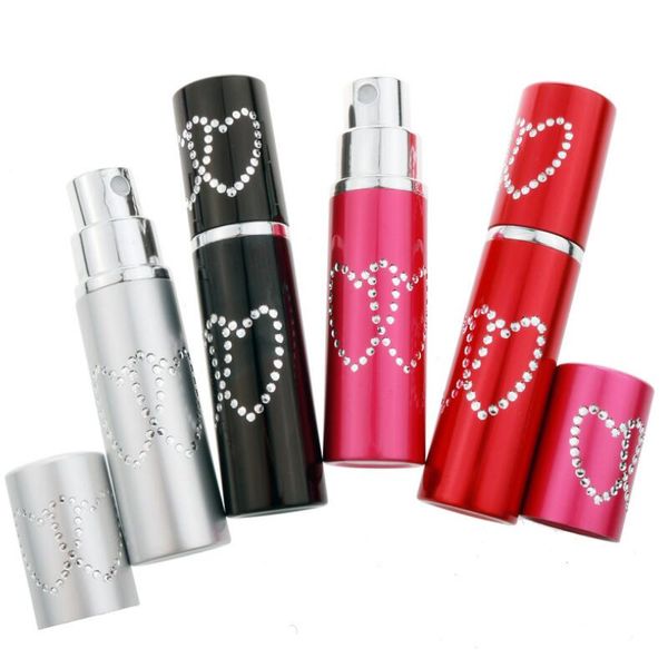 

new portable 5ml lovely double love heart pattern refillable aluminum perfume bottle empty spray atomizer container