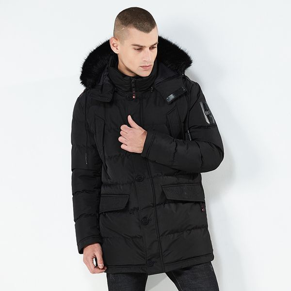 

men's 2019 winter new casual warm parkas jacket men fleece coats fashion waterproof medium thick pockets outwear parka men, Black