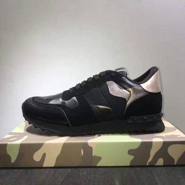 

2020 stud rockrunner camouflage trainers designer shoes mesh real leather combo rock runner sneakers for men women rubber with box, Black