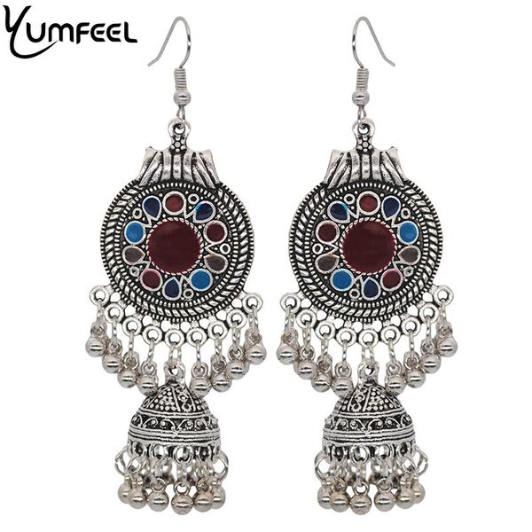 

yumfeel new ethnic jewelry india earrings vintage handmade beads bell belly dance earrings women gifts, Golden