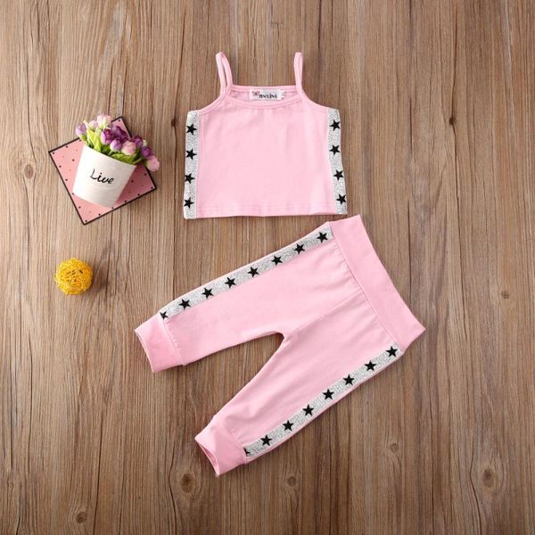 

pudcoco summer kids baby girl clothes sets star print sleeveless crop pants trousers outfits set tracksuit, White