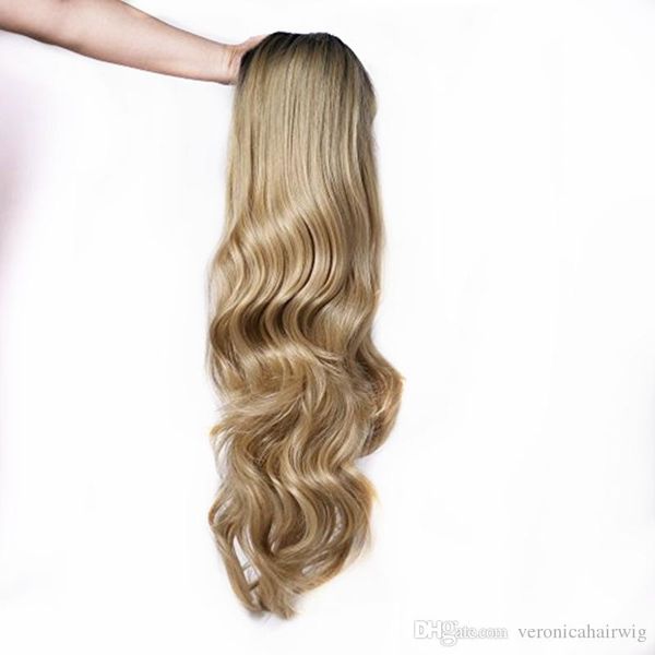 Natural Hiarline Long Wavy Wig Dark Roots Ombre Blonde Hair 180