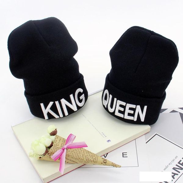 

speed sell new king elastic knitted hat queen embroidered men and women autumn winter warm head hat knitted beanies, Blue;gray