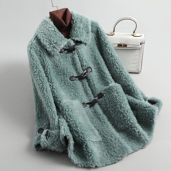 

real fur coat female wool jacket autumn winter coat women clothes 2020 korean vintage 100% sheep shearling veste femme 19027, Black