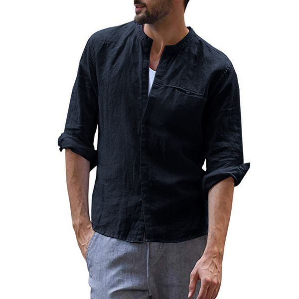 

fashion men's shirts camisa casual long sleeve shirt men pure color cotton linen male blouse streetwear camisa masculina, White;black