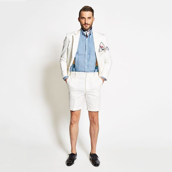 Fashion Summer White Men Abiti 2 pezzi Abbigliamento da sposo per matrimonio in spiaggia Mens Designer Jacket Blazer Prom Party (giacca + pantaloni)