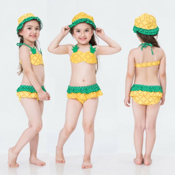 

uk kids baby girls pineapple swimwear bikini tankini set swimsuit bathing suit 3pcs