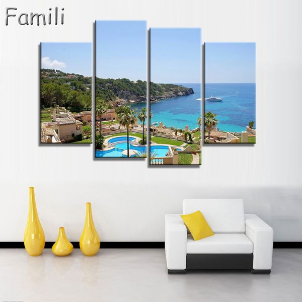 

без рамы мода 4piece beach house modern wall art hd картина печать на холсте картина холст для гостиной модульная картина