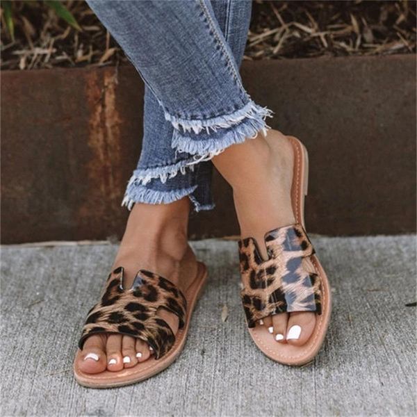 

women's leopard sandals 2020 summer flat large size ladies comfortable shoes casual outdoor beach female slippers, Black