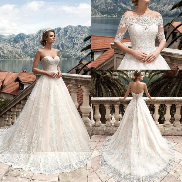 

vestidos de noiva 2017 свадебные платья с съемные половина длинными рукавами кружева аппликация свадебные платья корсета сшитое свадебные пл, White