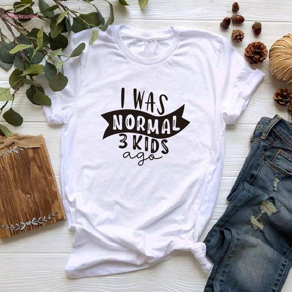 

i was normal three kids ago t shirt funny mom life women polyester tee mothers day female t shirt letter print, White