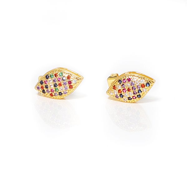 

say hello metal copper zircon multi-color rhombus small stud earrings for women geometric ear studs piercing earrings gift k4379, Golden;silver