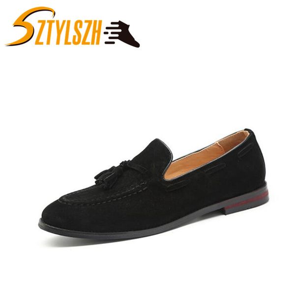 

fashion classic retro men tassels wedding party handmade loafers men suede shoes dress shoe men's flats driving shoe wholesa, Black
