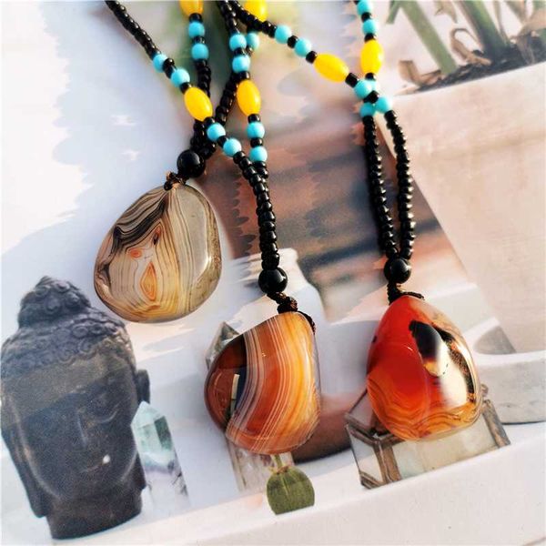 

jadery natural colorful agate stone pendant necklace ethnic nepal long bohemian boho beads sweater necklace men women jewelry, Silver