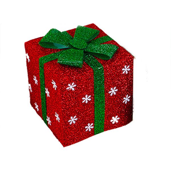 

christmas decoration gift box with ribbon and snowflakes for christmas decorations red 15cm/6in red