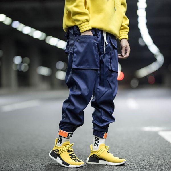 

multi-pocket harem pants men streetwear punk cargo pant hip hop casual trousers joggers male black blue pants