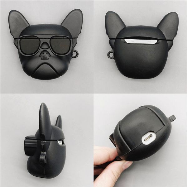 

protective case for airpods 1/2/3 bluetooth headset cover for airpods fashion cartoon sunglasses bulldog pattern dog storage box red