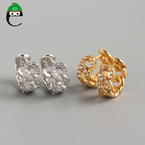 

elfoplatasi minimalist 925 sterling silver fashion geometric chain cz hoop earring for women wedding s925 earring jewelry da1082, Golden;silver