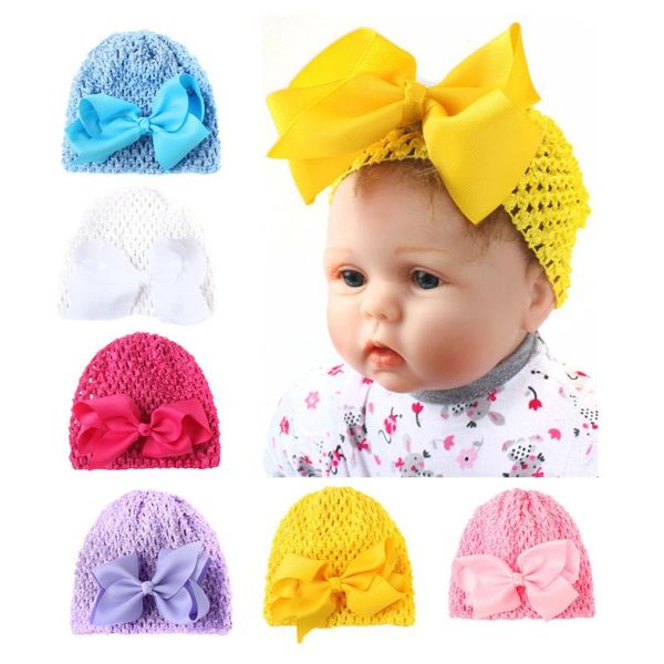 

europe and america selling printed knitted children baby hat elasticity babies' summer bow lou kong mao 6-color, Yellow