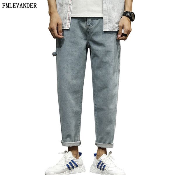

new korea fashion young men streetwear solid color jeans homme, Blue