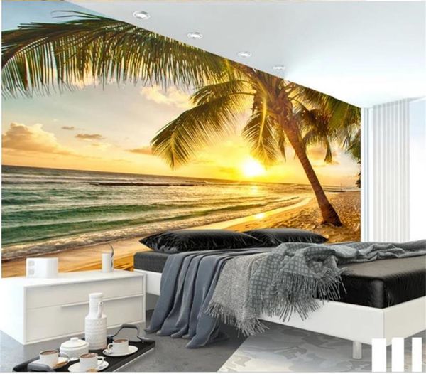

custom size 3d p wallpaper living room mural sunset beach coconut tree scenery p sofa tv background wallpaper non-woven wall sticker