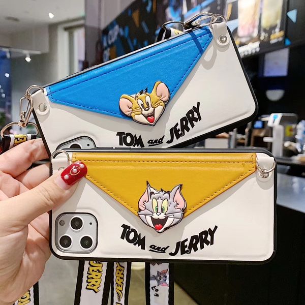 

new arrival phone case for iphone 6/6p/6sp7/8/7p/8p/x/xs/xs max iphone 11 / 11pro max cat and mouse envelope with the same lanyard wholesale