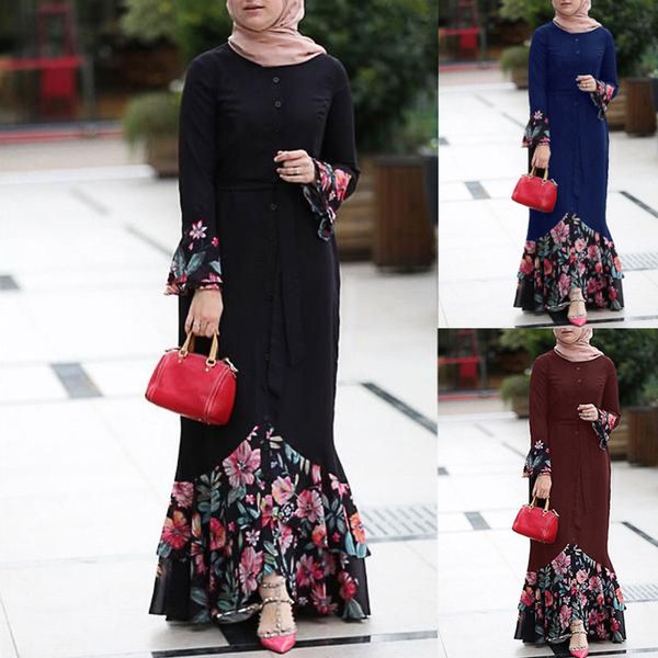 

fashion women print abaya jilbab muslim maxi dress women floral long cocktail muslim long dress evening party islamic abaya robe, Red