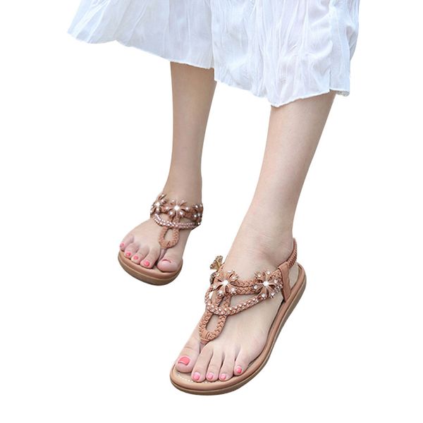 

summer women's shoes bohemian sandals rhinestone flats clip-toe weaving sandals sandalias de verano para mujer #y15, Black