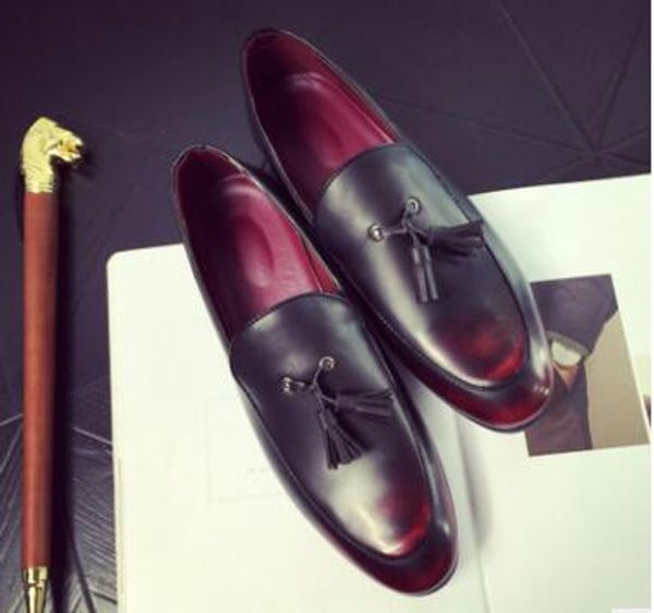 

men brand designer strees fashion gradient color tassel formal shoes male homecoming dress wedding formal prom dress shoes aa645, Black