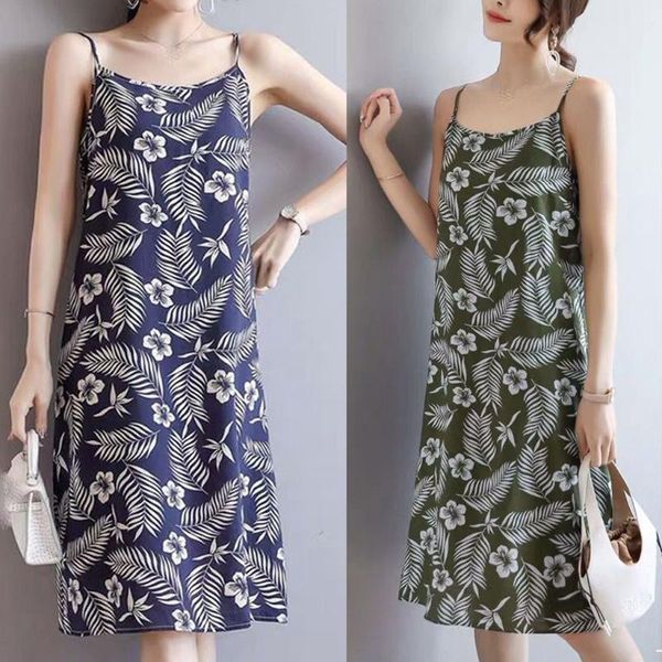 

dress women fashion summer leaves print lady casual sleeveless suspender dresses korean style sundress vestidos leisure retro, Black;gray