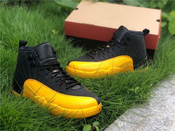 

air authentic 12 pe university gold men basketball shoes black 12s real carbon fiber retro outdoor sneakers 130690-070 with box