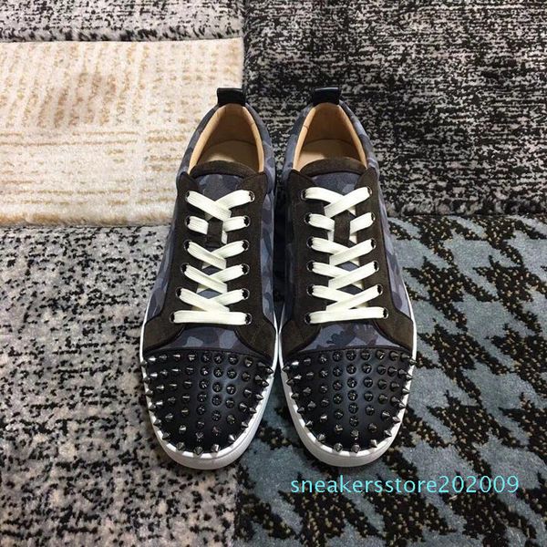 

2019 spikes red bottom sneakers shoes men,women casual flats camouflage gray suede wedding party low with box s09, Black