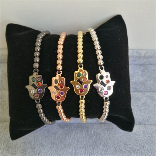 

10pcs/lot 4mm brass bead handmade black rope bracelet small hamsa adjustable bracelet