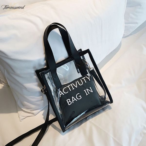 

fashion women jelly clear casual letter bags tote transparent messenger handbag inner bag drop shipping good quality
