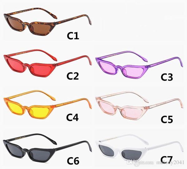 DHL-freies Schiff Sharp Cat Eye Damen Sonnenbrille Slim Frame Sun Brillen UV400 Kunststoff Candy Color Rim Metallscharnier 7 Farben